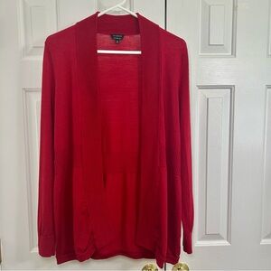 Talbots Pure Merino Wool Red Open Front Long Sleeve Cardigan Sweater Size Medium